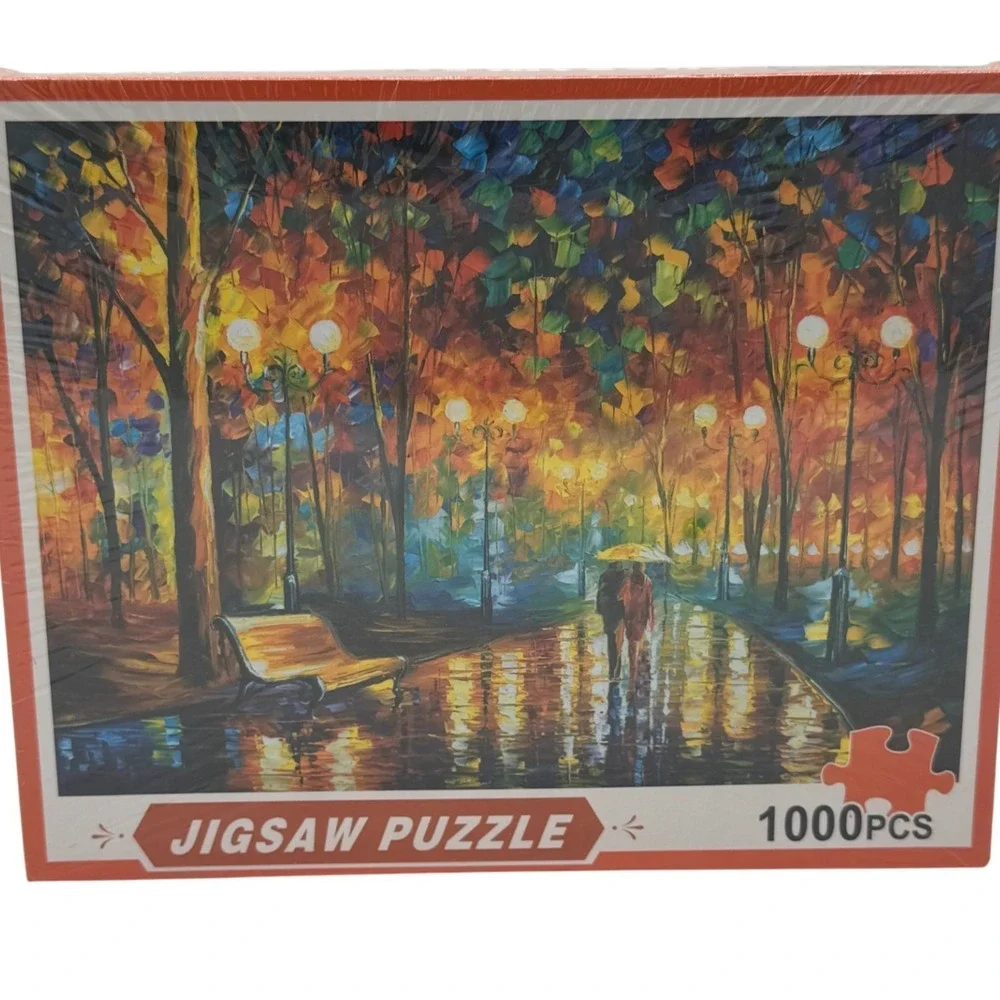 NEW Rainy Night Walk In The Park Romantic Street Scene 1000‎ Pcs Jigsaw Puzzle